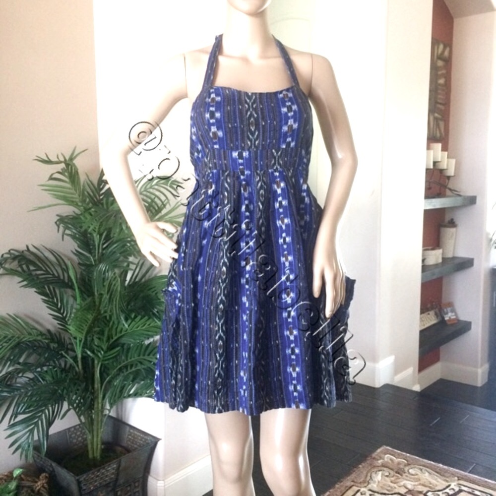 Topshop Women’s Southwest Aztec Textured Dress Size 6 Pockets Cris Cross Back - Picture 3 of 14